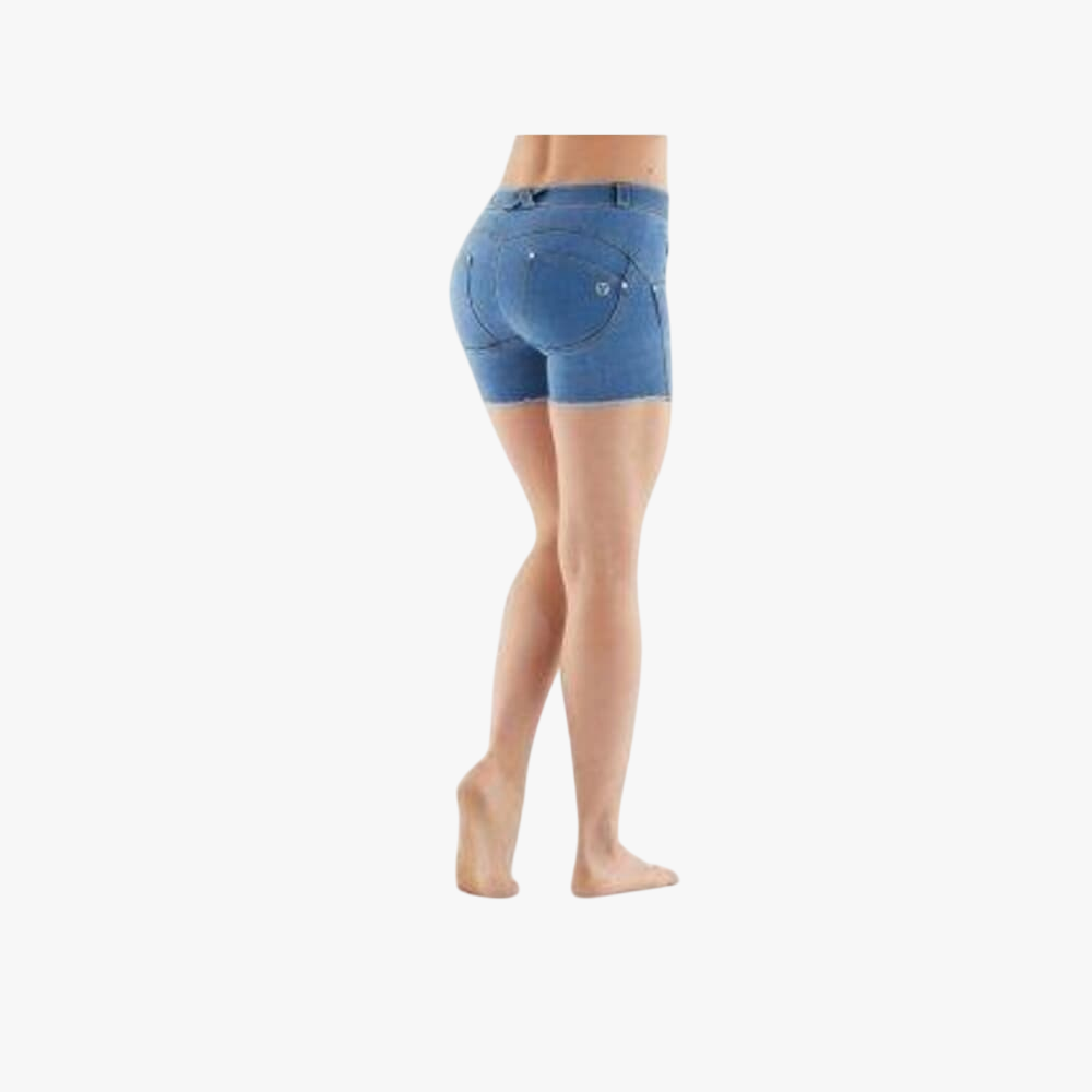 Freddy Wr.Up Regular Waist Fringed Push Up Denim Shorts Light Blue Yellow Stitch