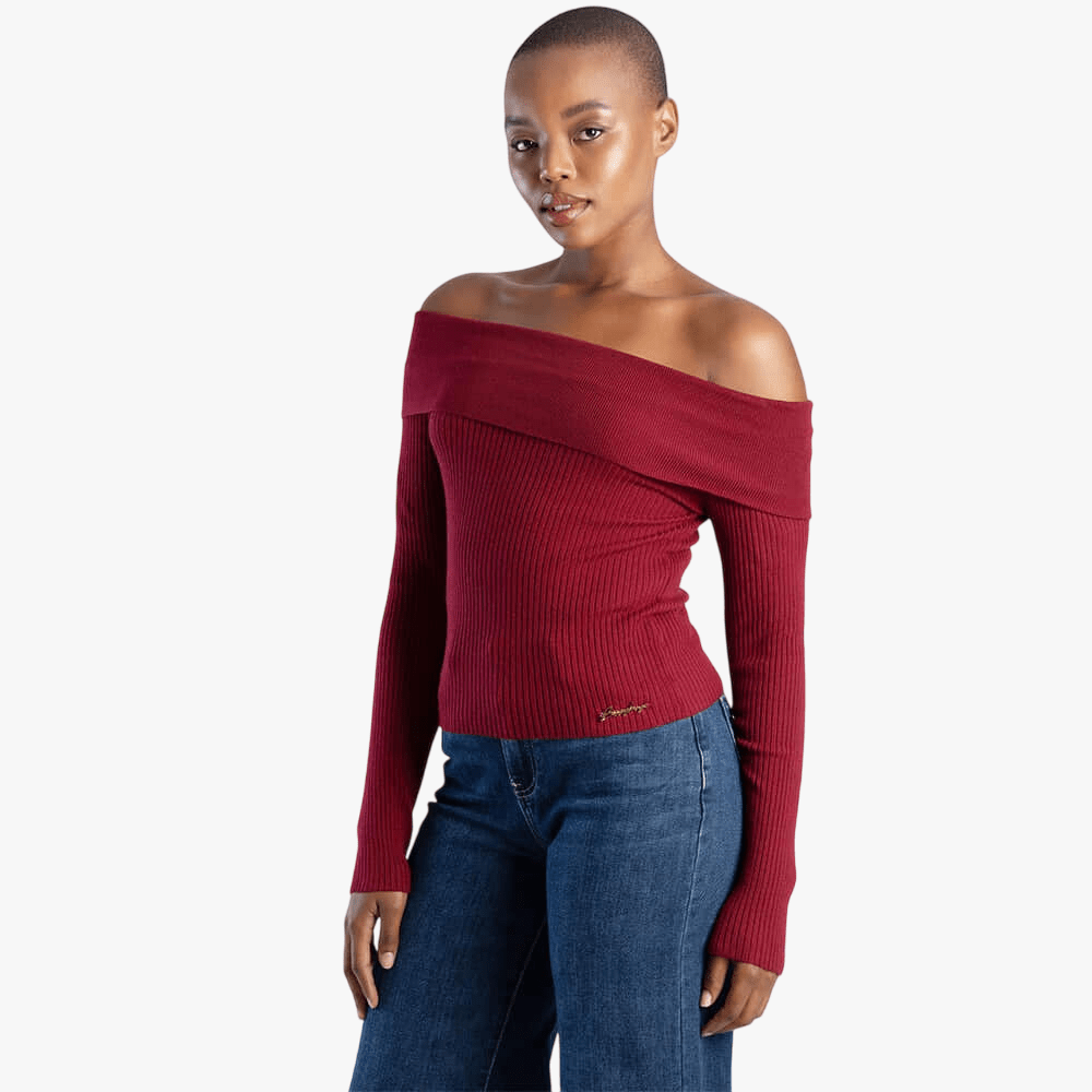 Sissy Boy Basic Off The Shoulder Rib Top Wine | Sissy Boy