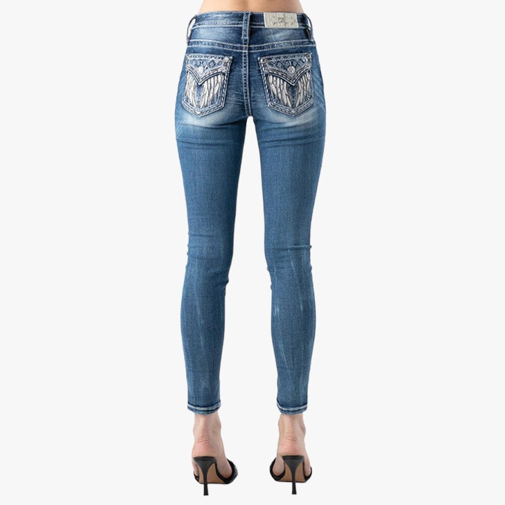 Miss Me Womens Aztec Wing Mid Rise Skinny Jean Med Wash Miss Me