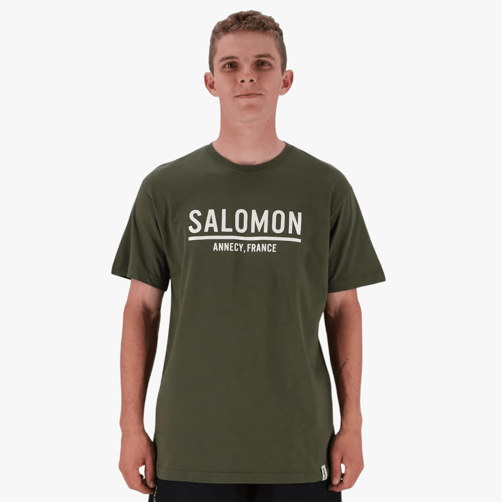 Salomon Mens Down Under Short Sleeve Tee Olive Night | Salomon
