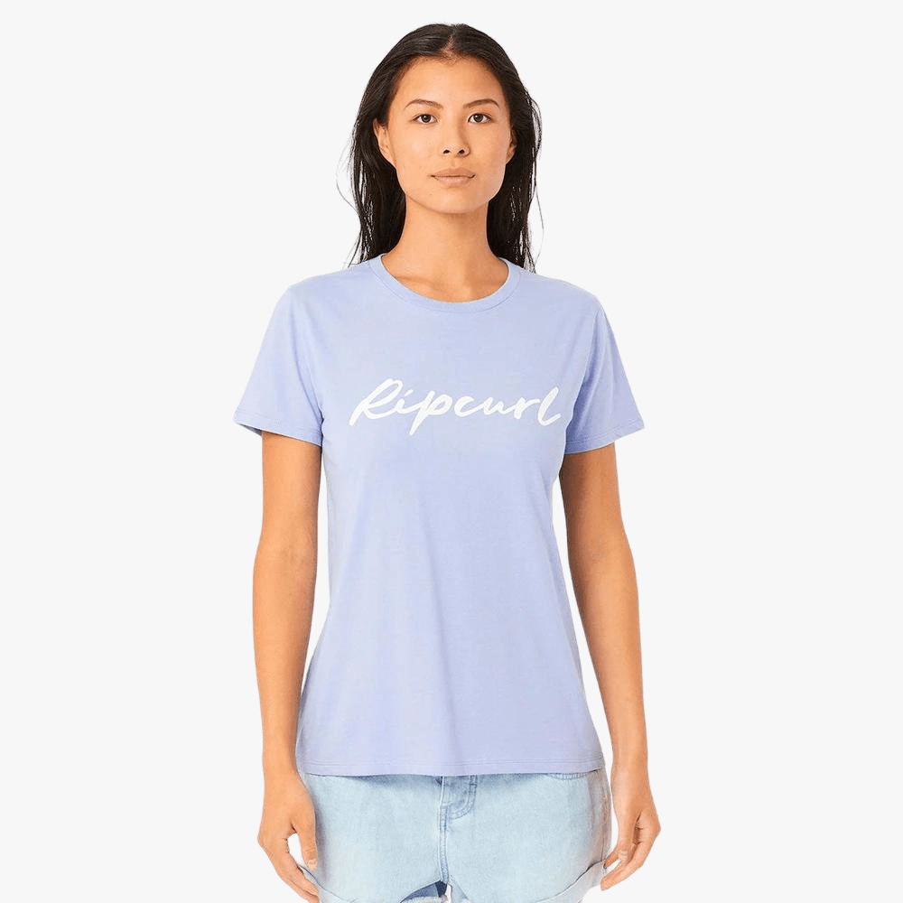Ripcurl Womens Script Standard Short Sleeve Tee Placid Blue | Ripcurl