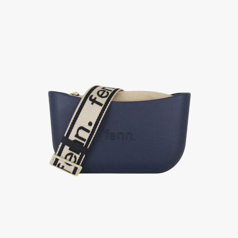 Fenn Classic Navy Handbag Tan Inner Gold Zip Beige Black Strap Fenn