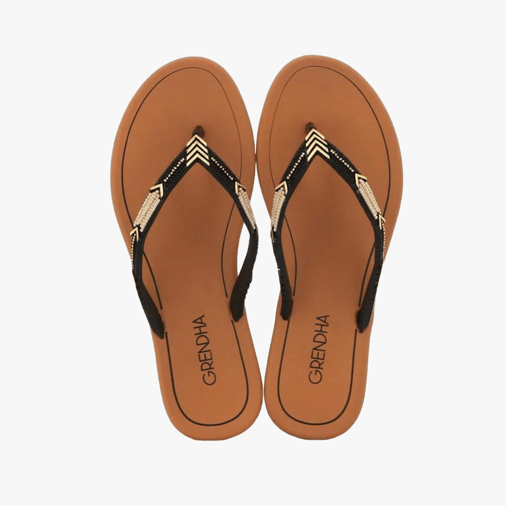 Grendha Womens Formosa Thong Sandal Brown Black