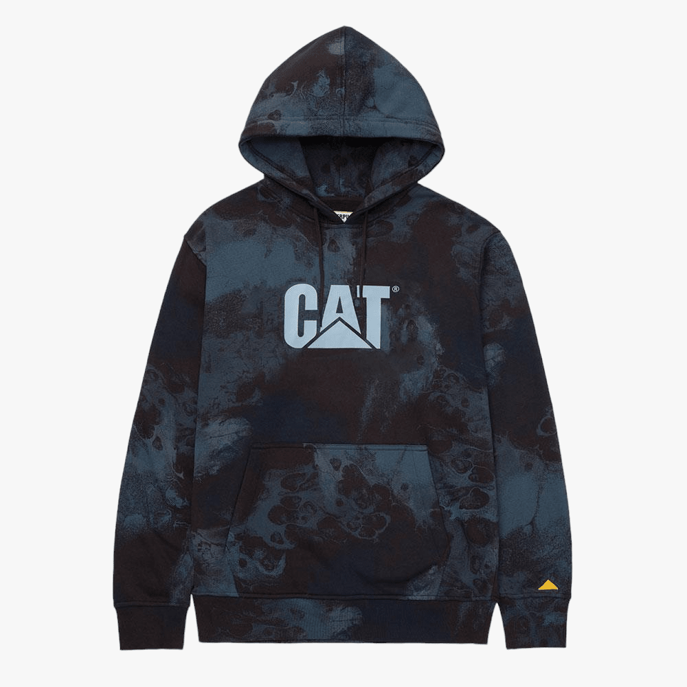 Caterpillar Mens Fleece Cat Logo Printed Hoodie Blue Hydro Aop Blue Caterpillar