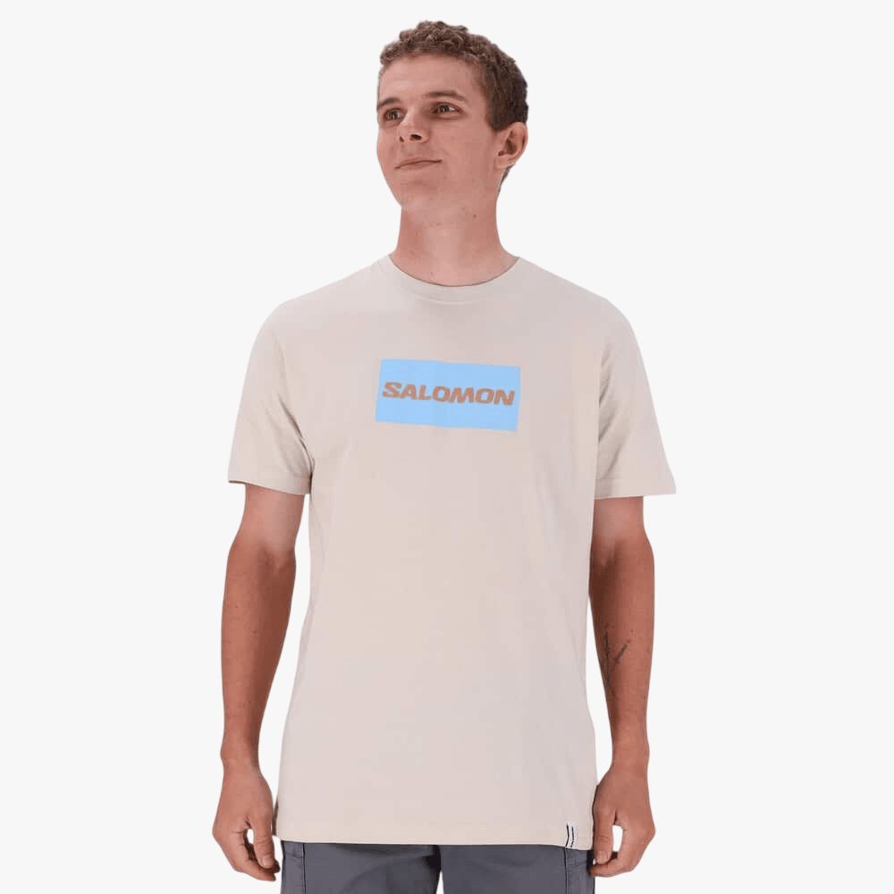 Salomon Mens Block Out Short Sleeve Tee Pumice Stone | Salomon