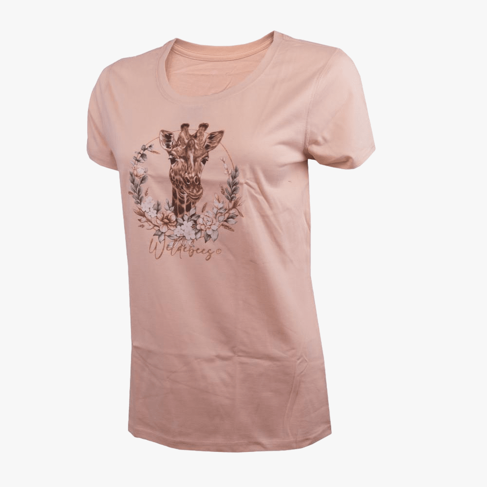Wildebees Womens Giraffe Wreath Short Sleeve Tee Parchment | Wildebees