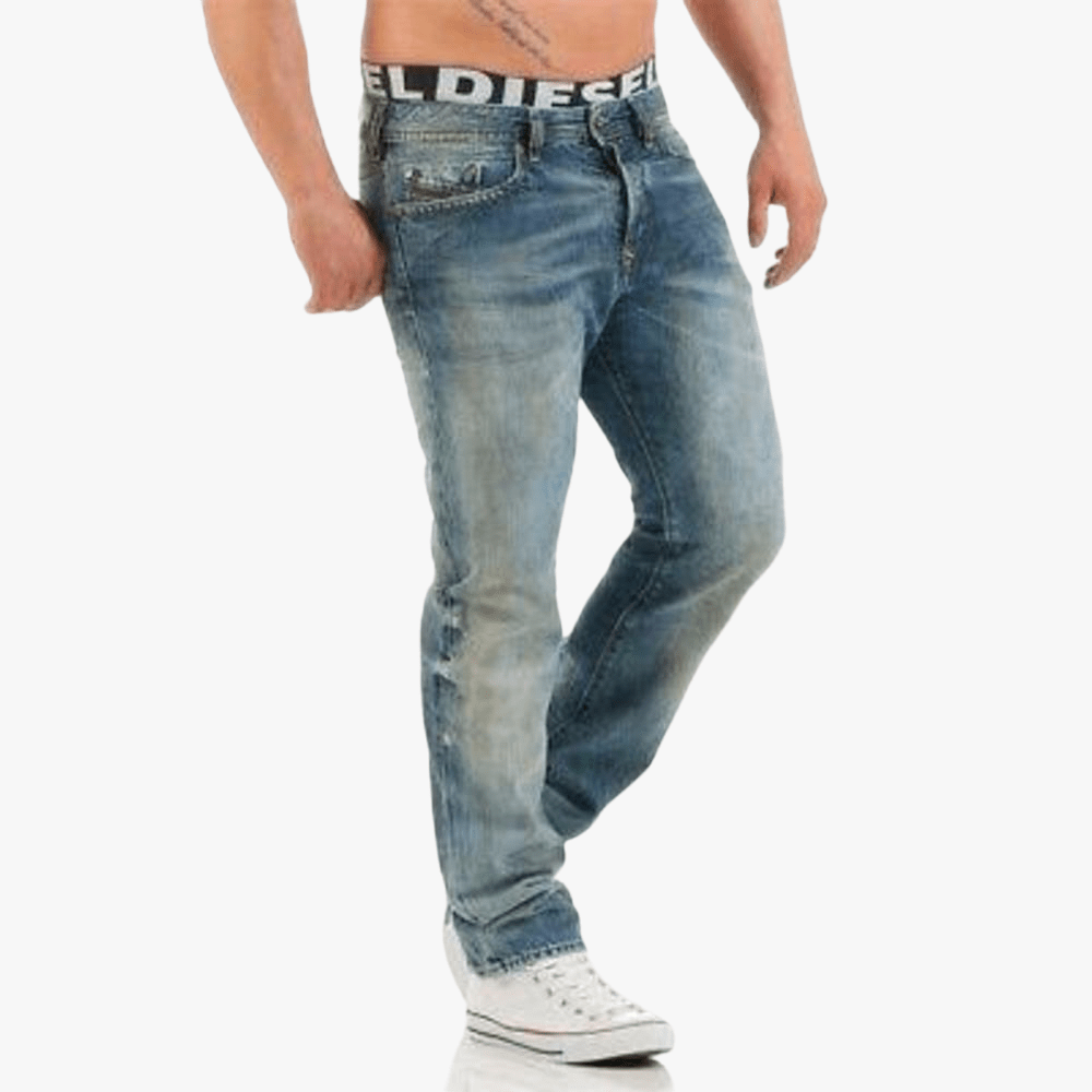 Diesel Mens Buster Regular Slim Jean Green Wash Fade | Diesel
