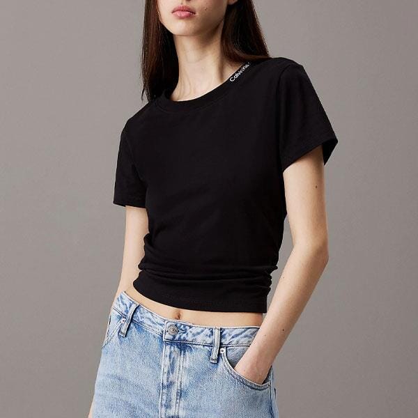Calvin Klein Womens Logo Neck Tee Black | Calvin Klein