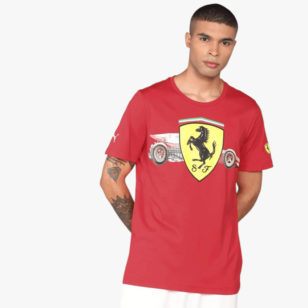 Puma Ferrari Mens Race Heritage Big Shield Short Sleeve Tee Red | Puma