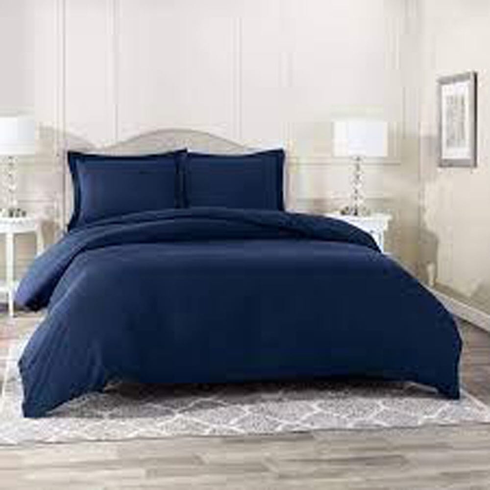 Giorgio Queen Duvet Cover T400 White/Navy Cotton Co