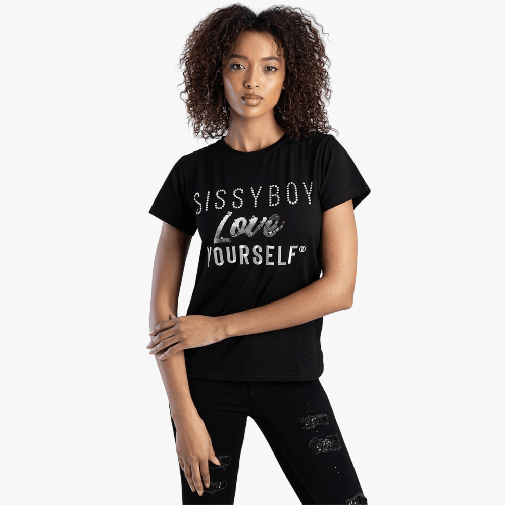Sissy Boy Multi Tech Short Sleeve Top Lace Detail Black | Sissy Boy