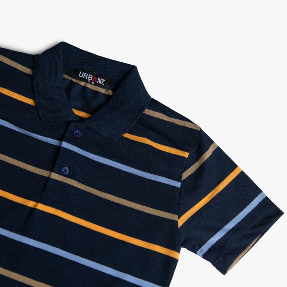 Urban Life Boys Golfer Blue Bronze Thin Stripe Urban