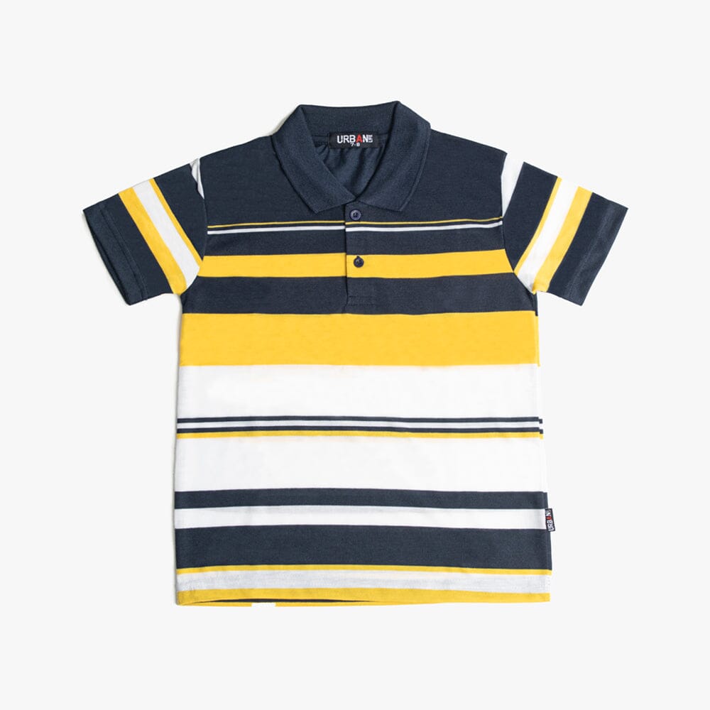 Urban Life Boys Golfer Navy Yellow Stripe Urban