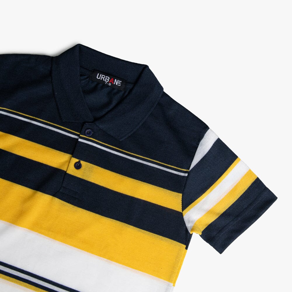 Urban Life Boys Golfer Navy Yellow Stripe Urban
