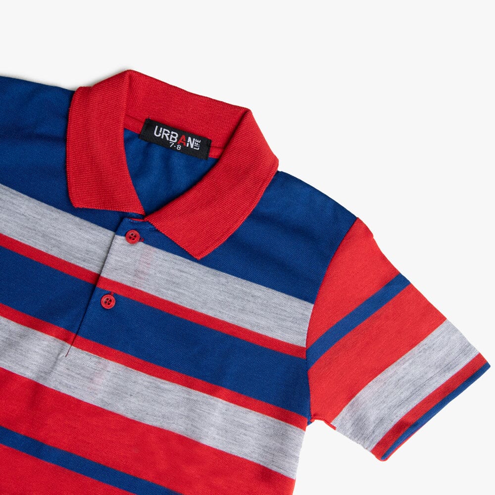 Urban Life Boys Golfer Red Blue Stripe Urban