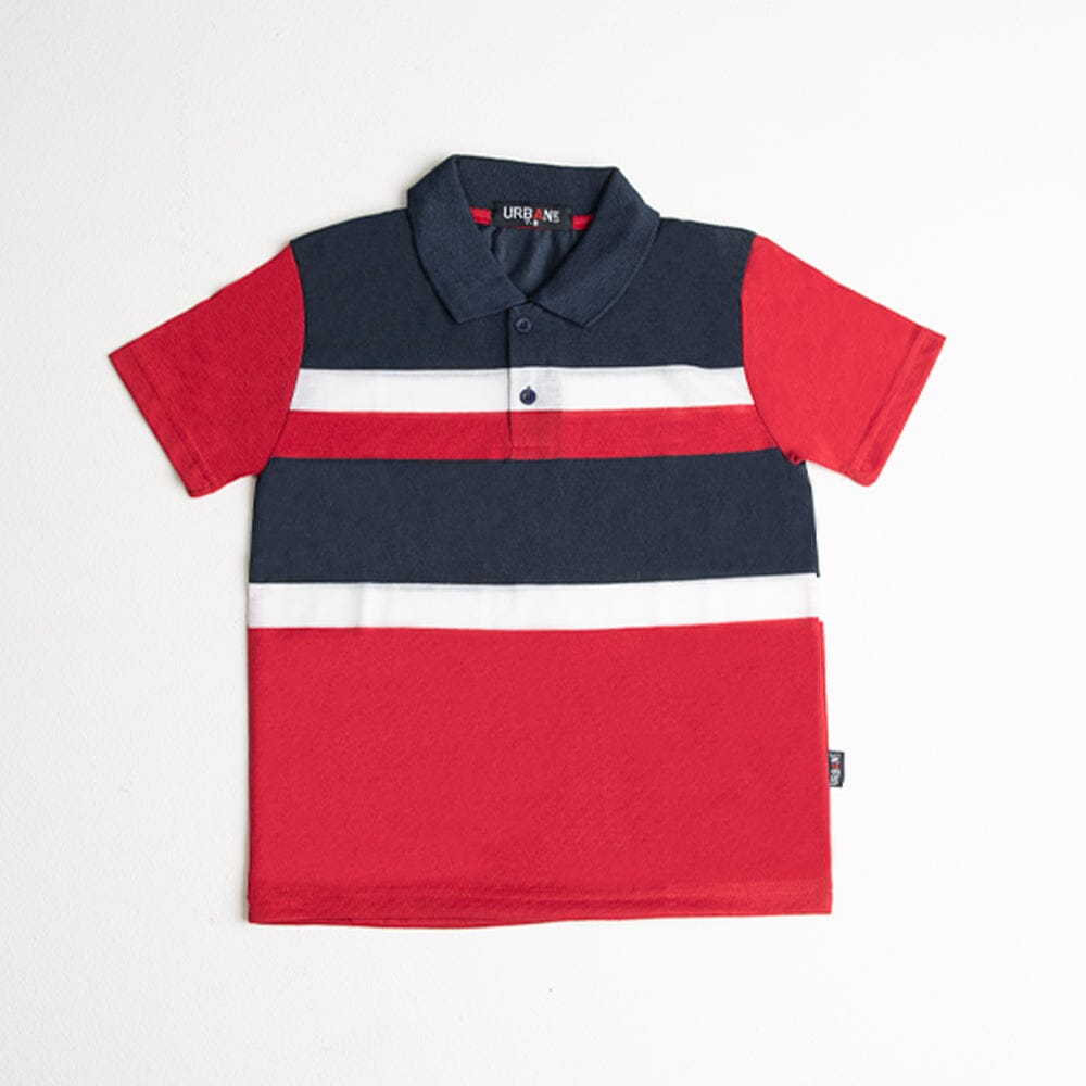 Urban Life Boys Golfer Navy Red Stripe Urban