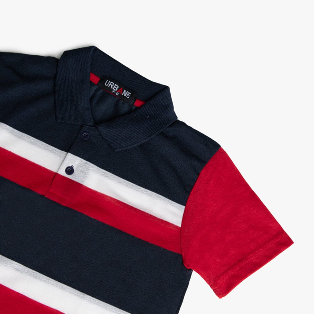 Urban Life Boys Golfer Navy Red Stripe Urban