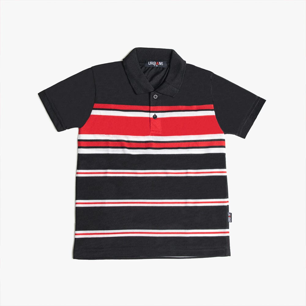Urban Life Boys Golfer Black Red Stripe Urban