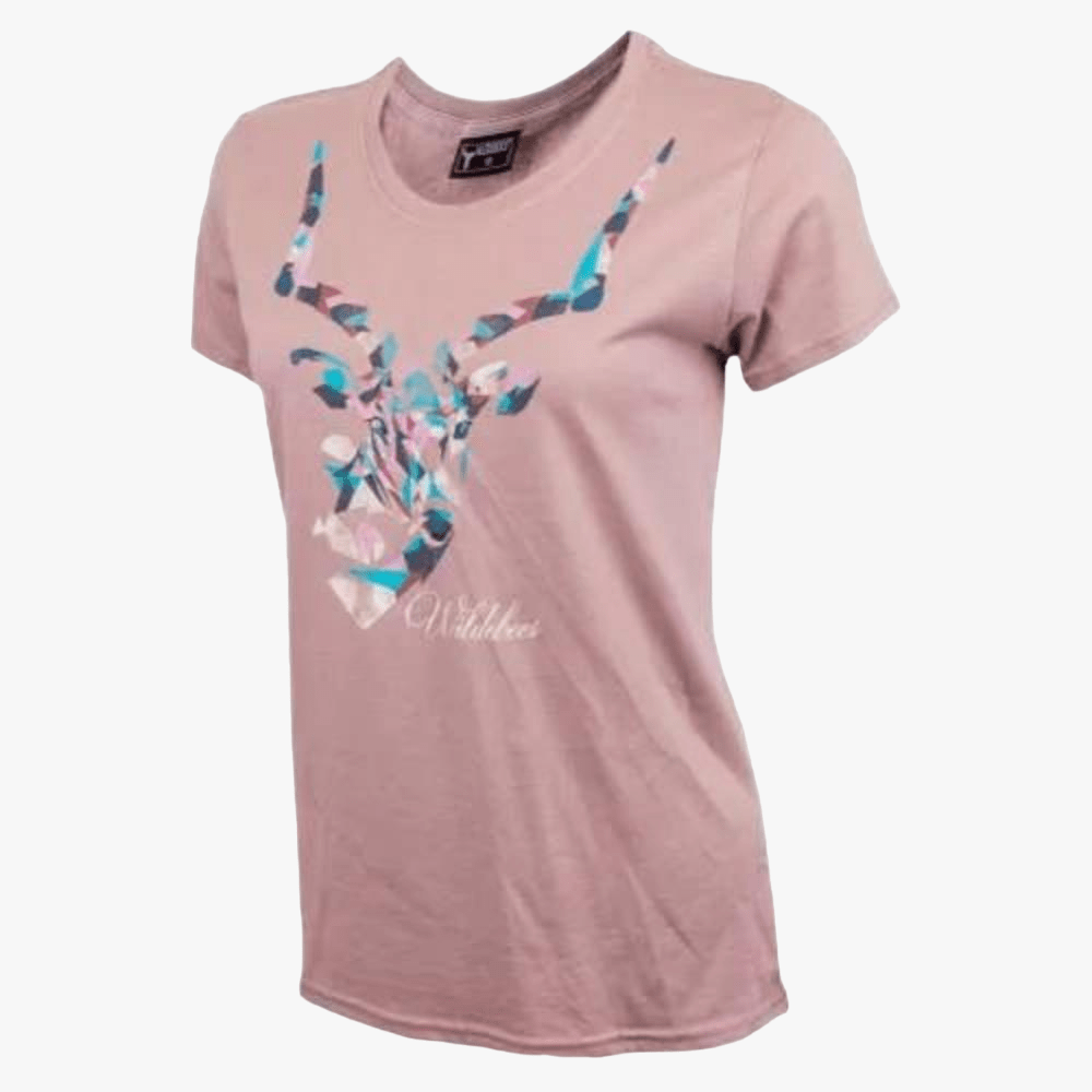 Wildebees Womens Abstract Impala Short Sleeve Tee Latte Mel | Wildebees