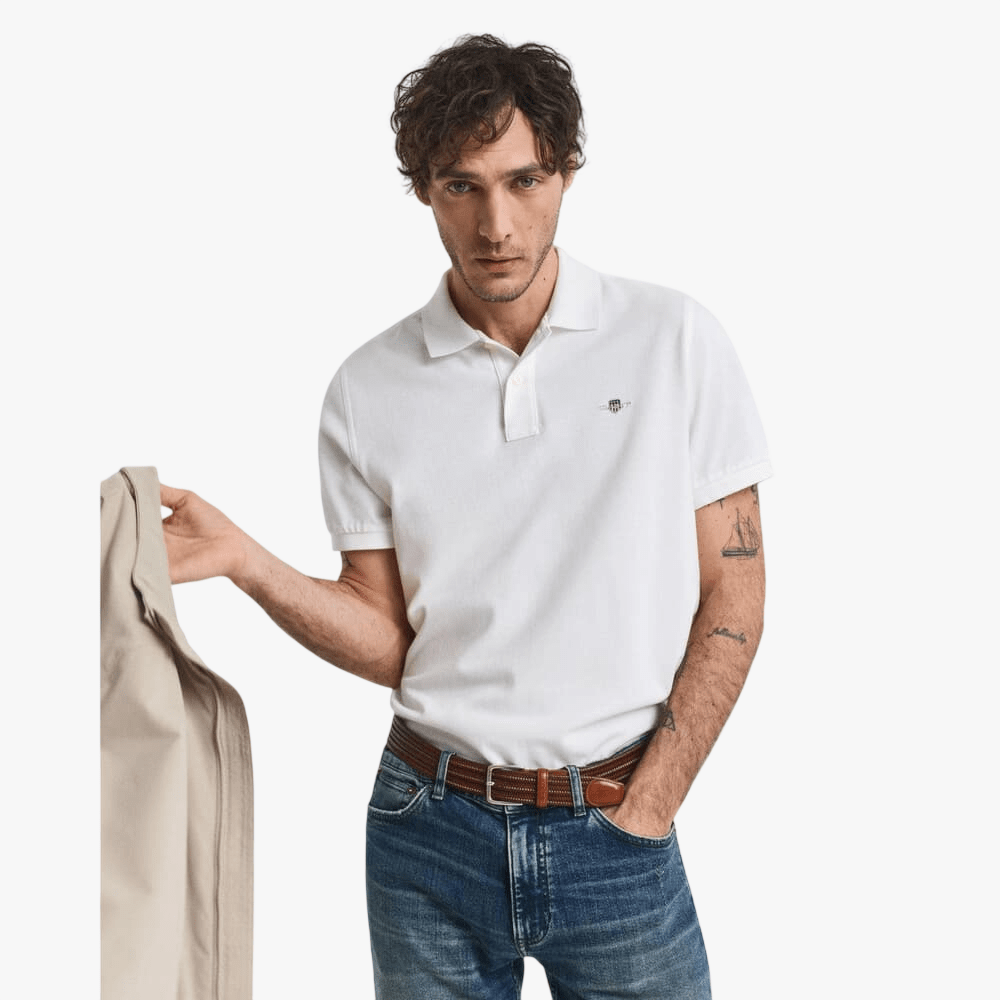 Gant Mens Slim Pique Short Sleeve Golfer White | Gant