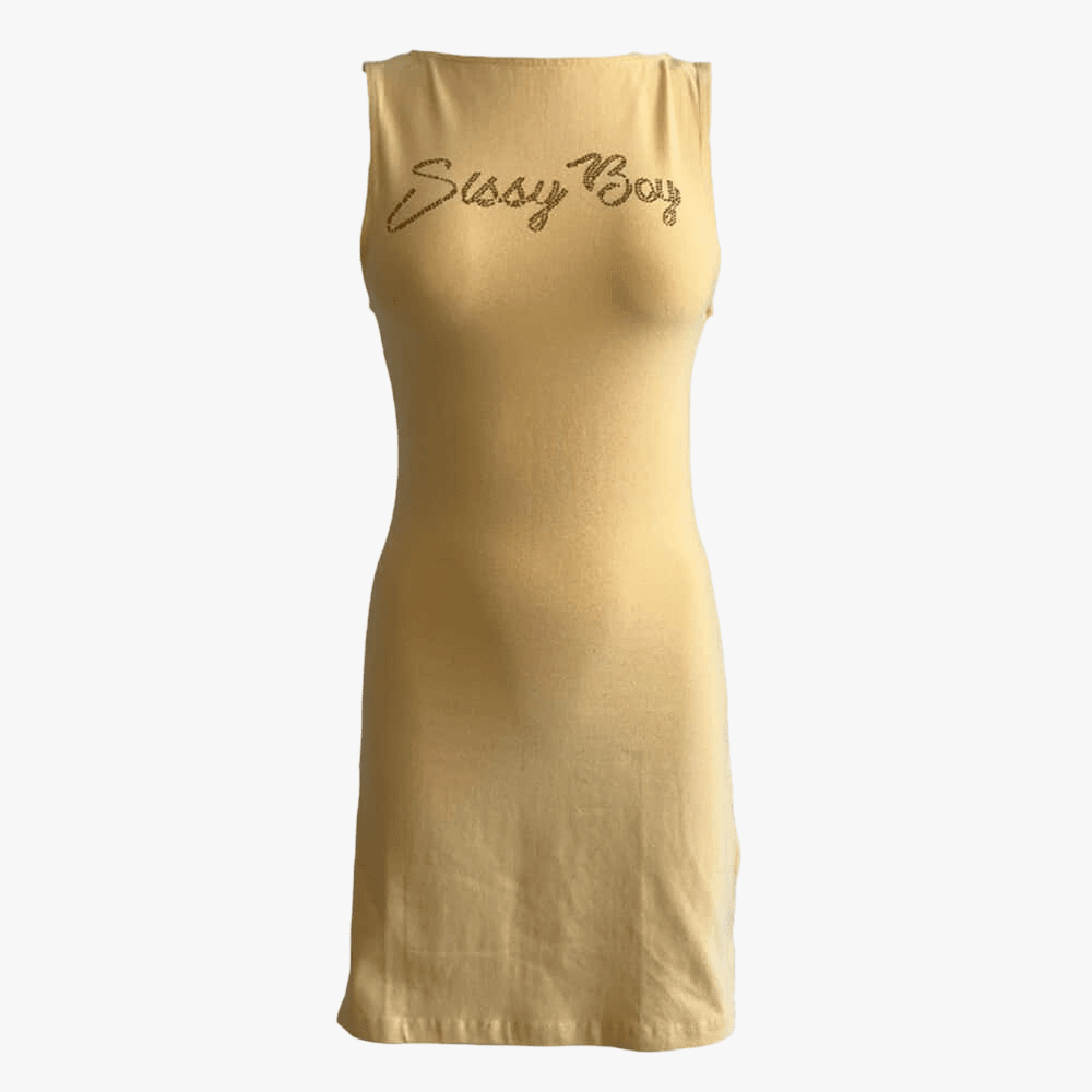 Sissy Boy Boat Neck Mini Dress Bling Logo Pale Yellow | Sissy Boy