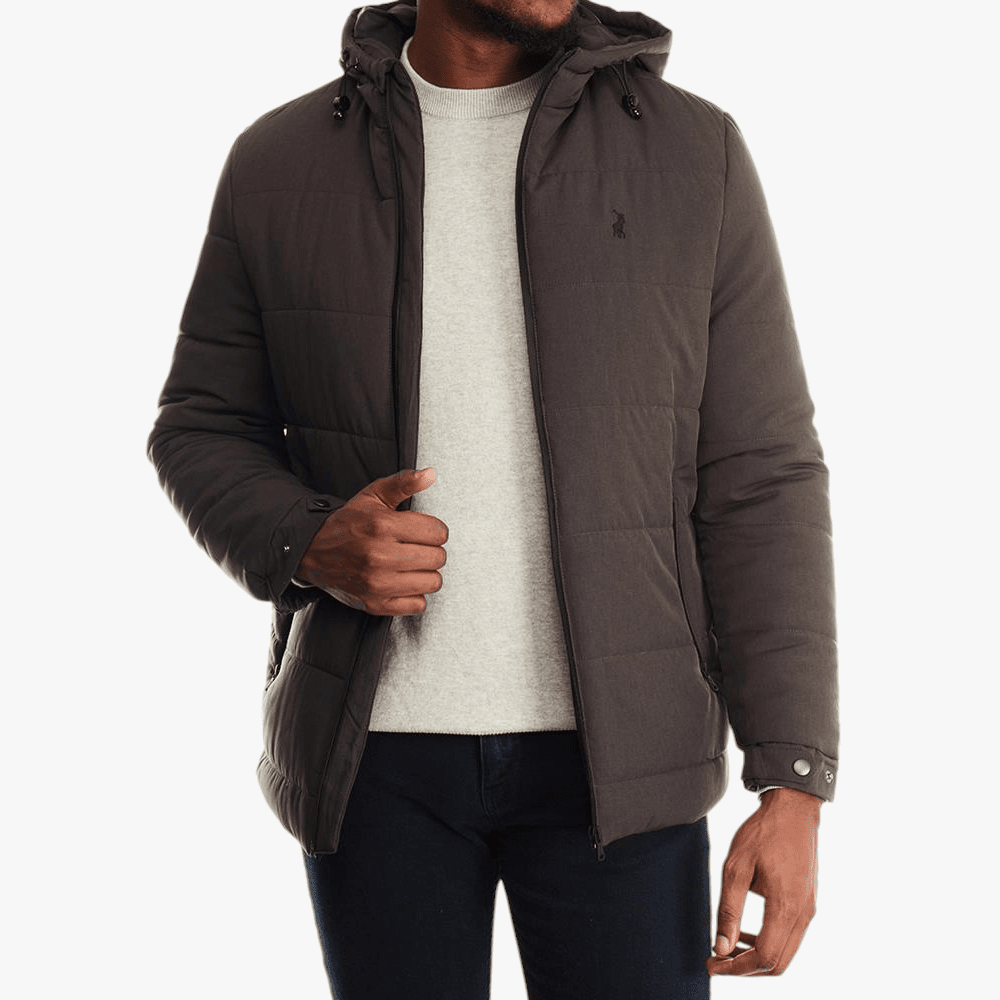 Polo Mens Hooded Puffer Jacket Charcoal Polo