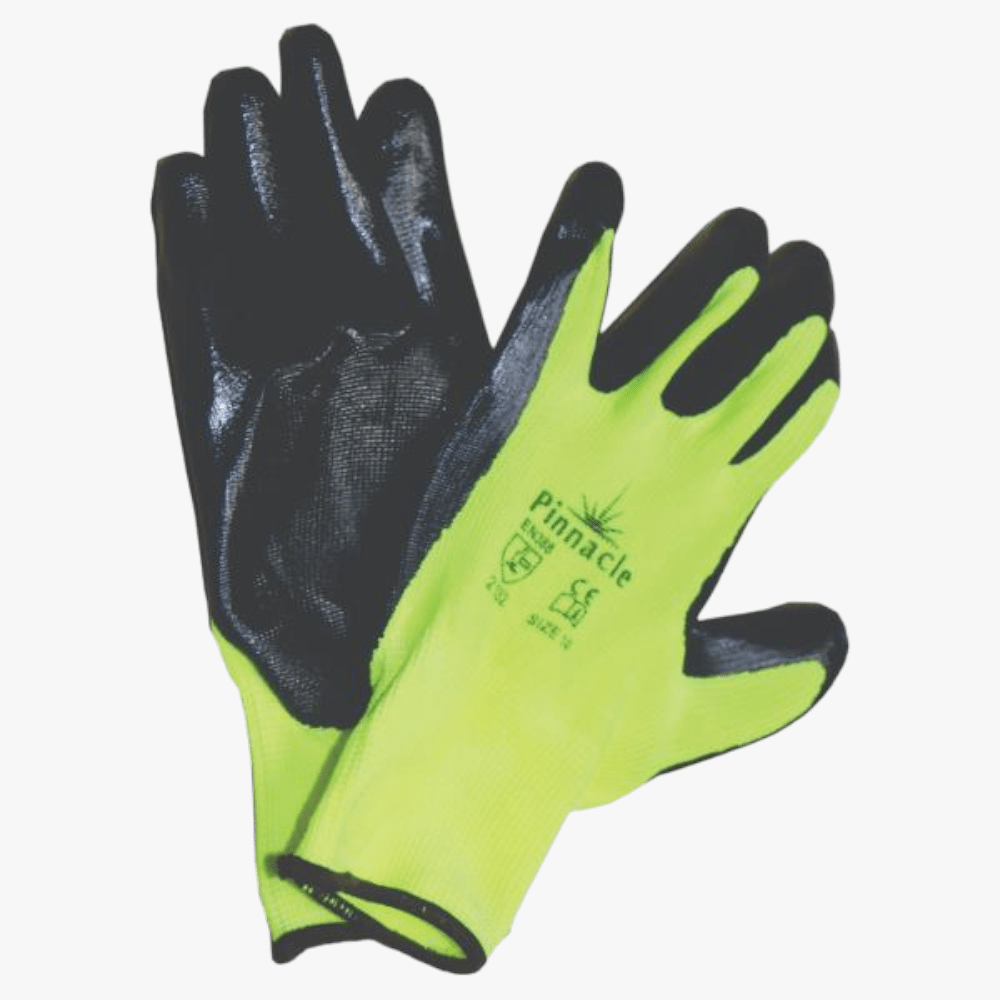 Pinnacle Proflex Smooth; Lime Black Nitrile Coated Glove Smooth Palm En3131 Pinnacle