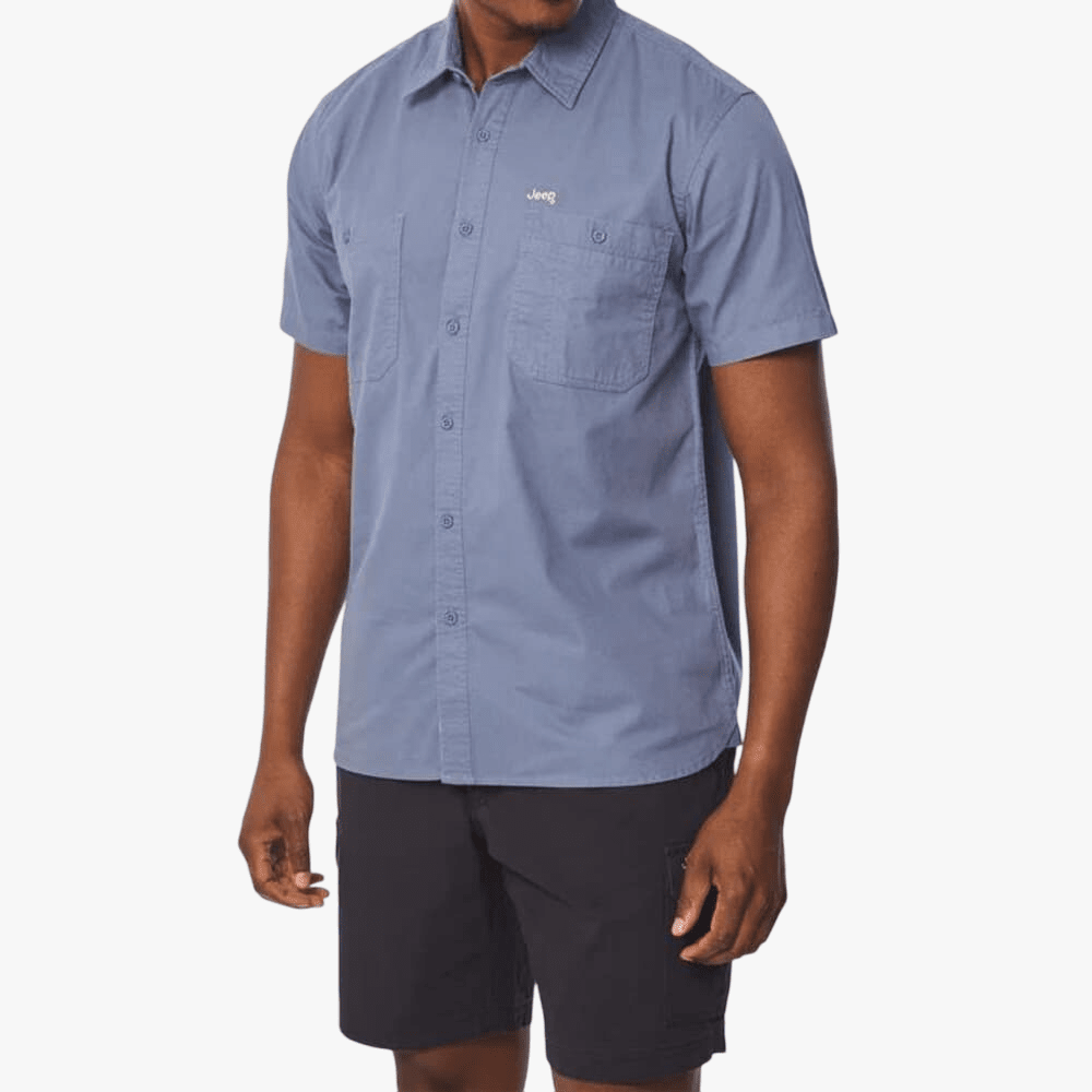 Jeep Mens Willys Short Sleeve Work Shirt Blue | Jeep