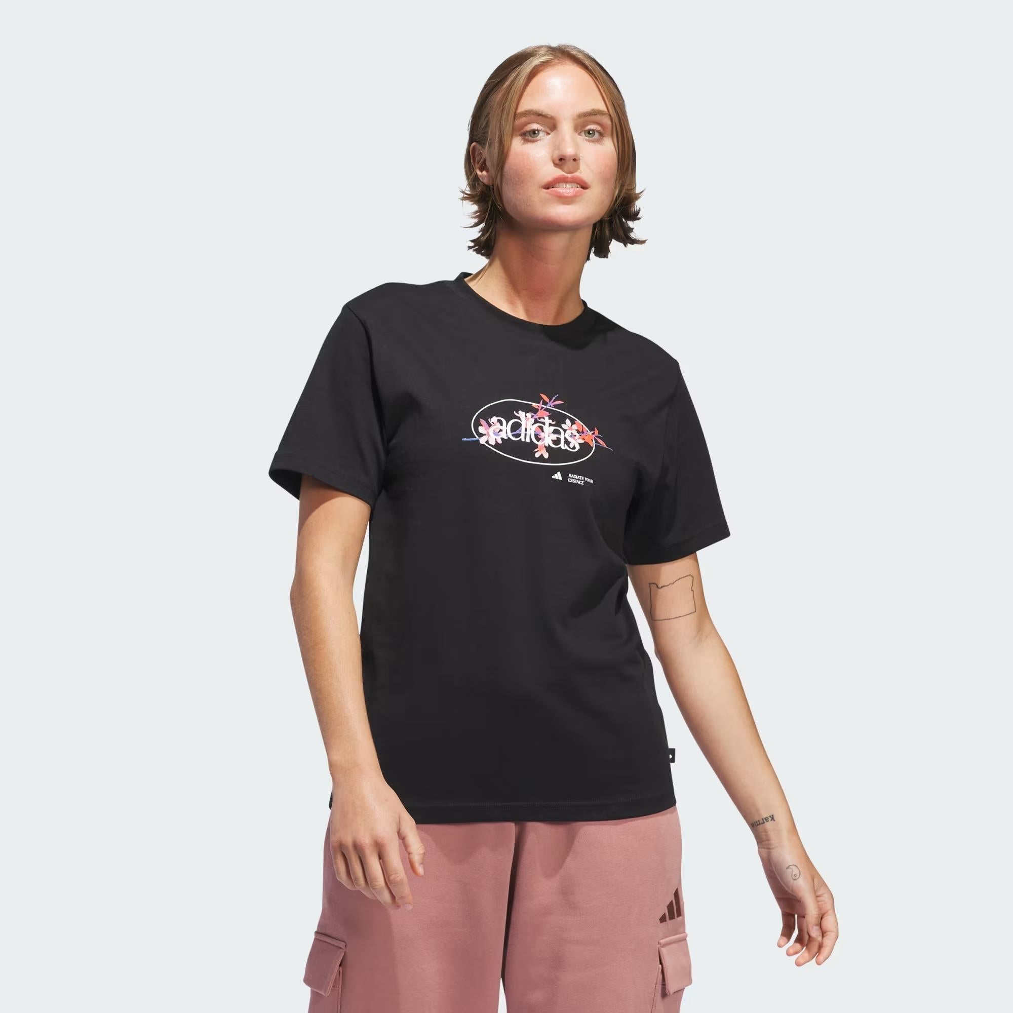 Adidas Womens Elem Flrl Short Sleeve Tee Black Adidas
