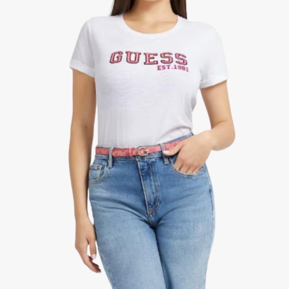 Guess Womens College Short Sleeve Tee Blue White | Guess