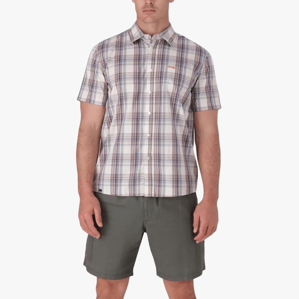 Jeep Mens Casual Yd Check Short Sleeve Shirt Chalk Brick | Jeep