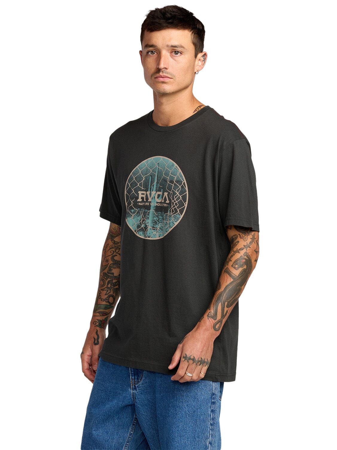 Rvca Mens Tresspas Red Stitch Short Sleeve Tee Pirate Black | Rvca