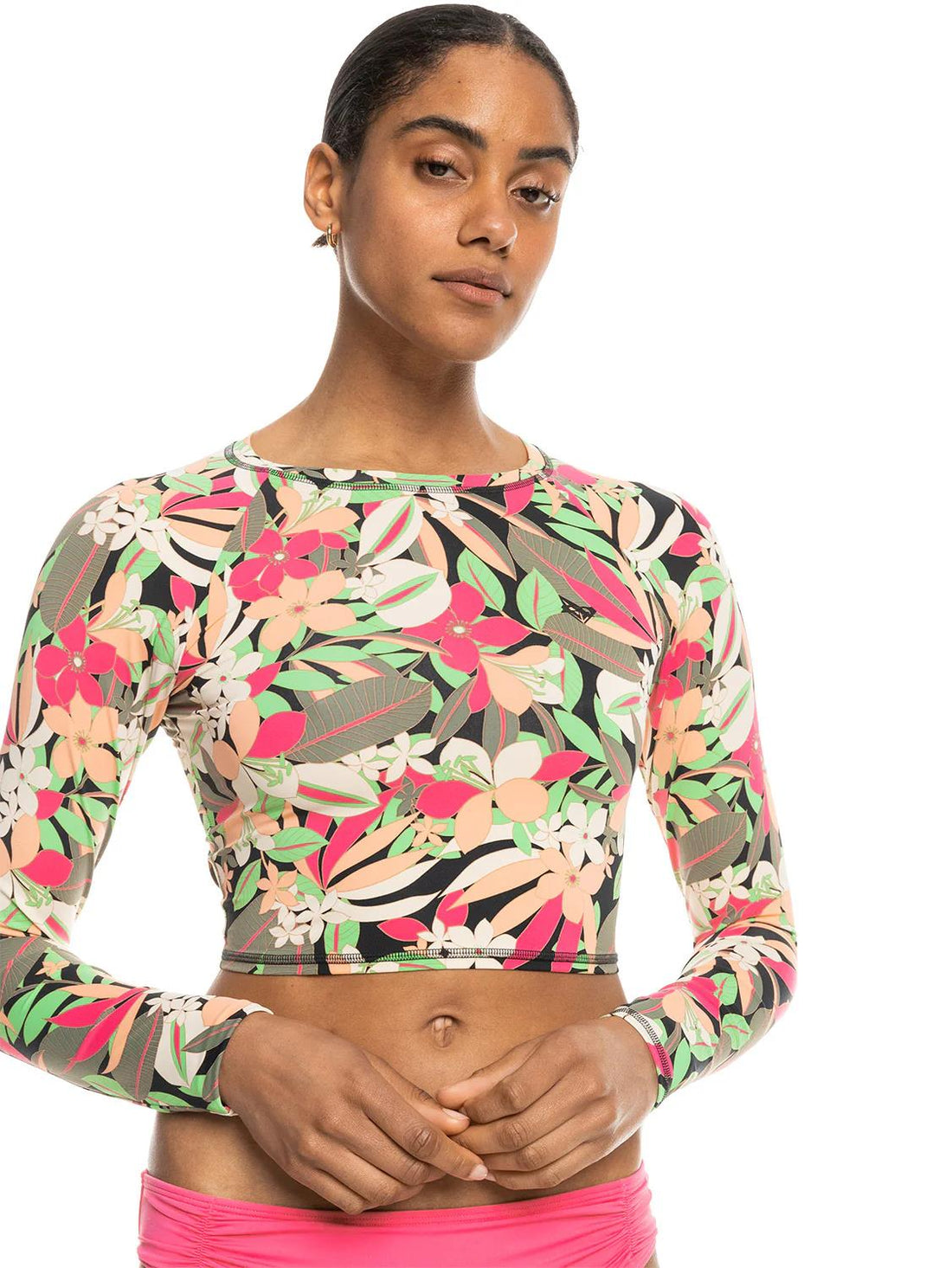 Roxy Womens Ls Lycra Swim Top Anthracite Palm Song