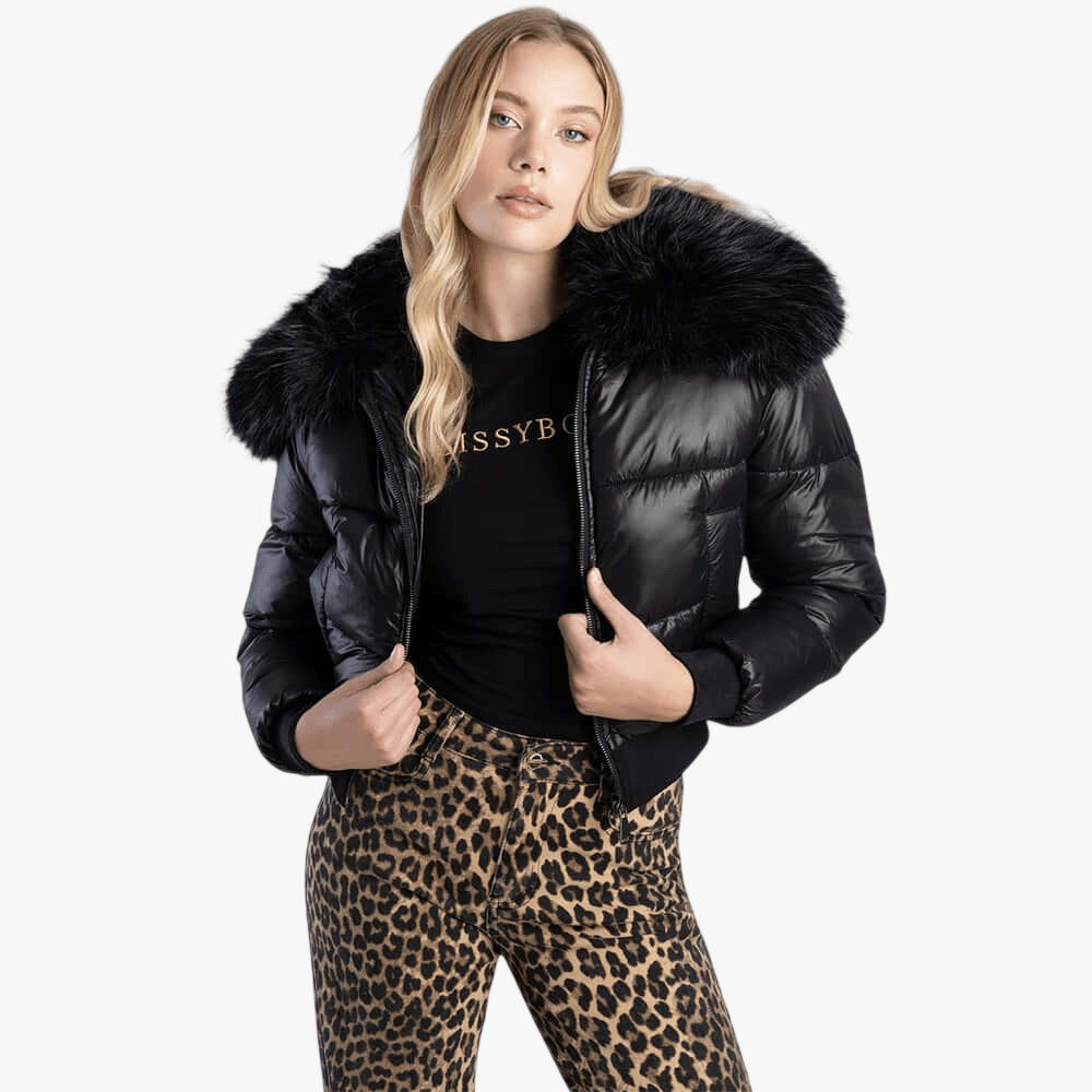 Sissy Boy Womens Puffer Jacket With Fur Collar Black | Sissy Boy