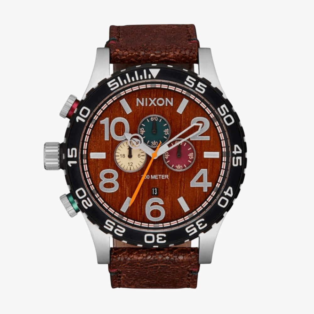 Nixon 51-30 Chrono Leather Silver Rose Wood Chocolate | Nixon
