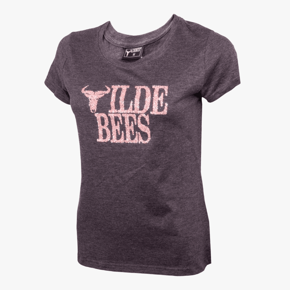 Wildebees Womens Carviar Sequins Short Sleeve Tee Charcoal Mel | Wildebees