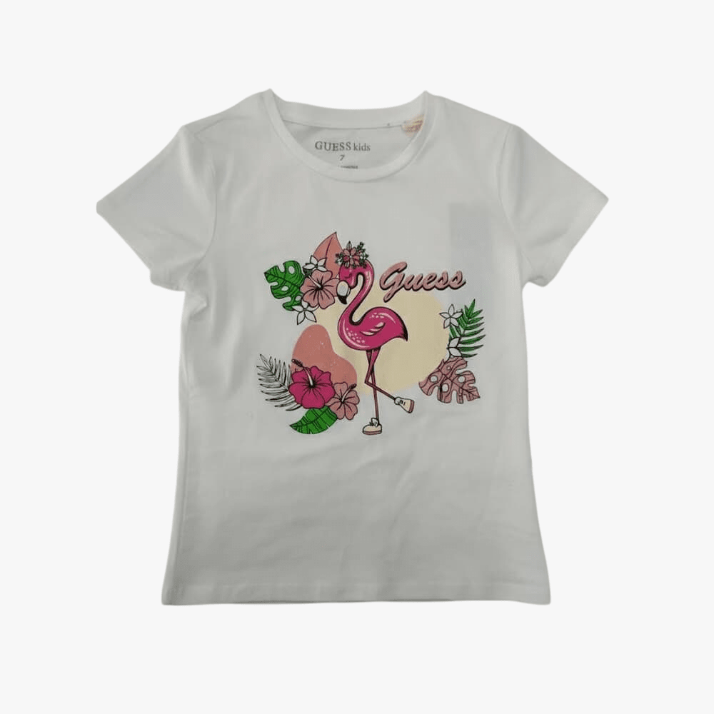 Guess Girls Short Sleeve Tee White Flamingo | Guess