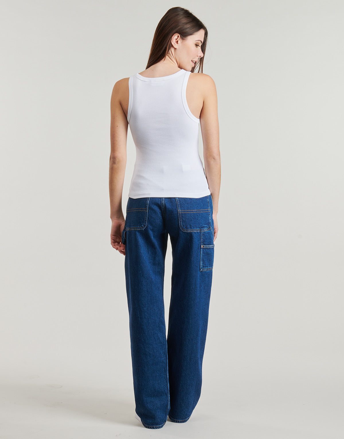 Calvin Klein Womens Woven Label Cotton Rib Tank White