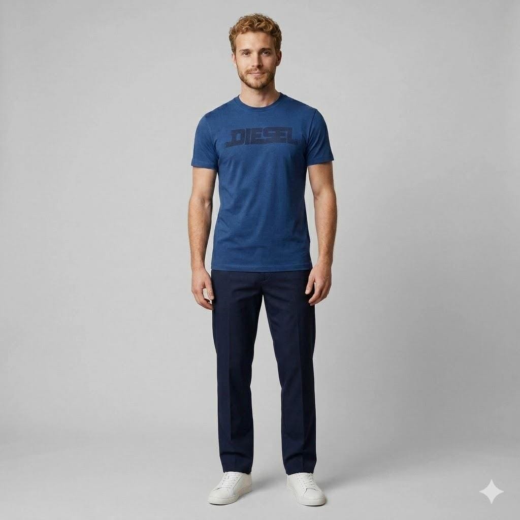 Diesel Mens Stripe Logo Tee 8Nt Blue | Diesel