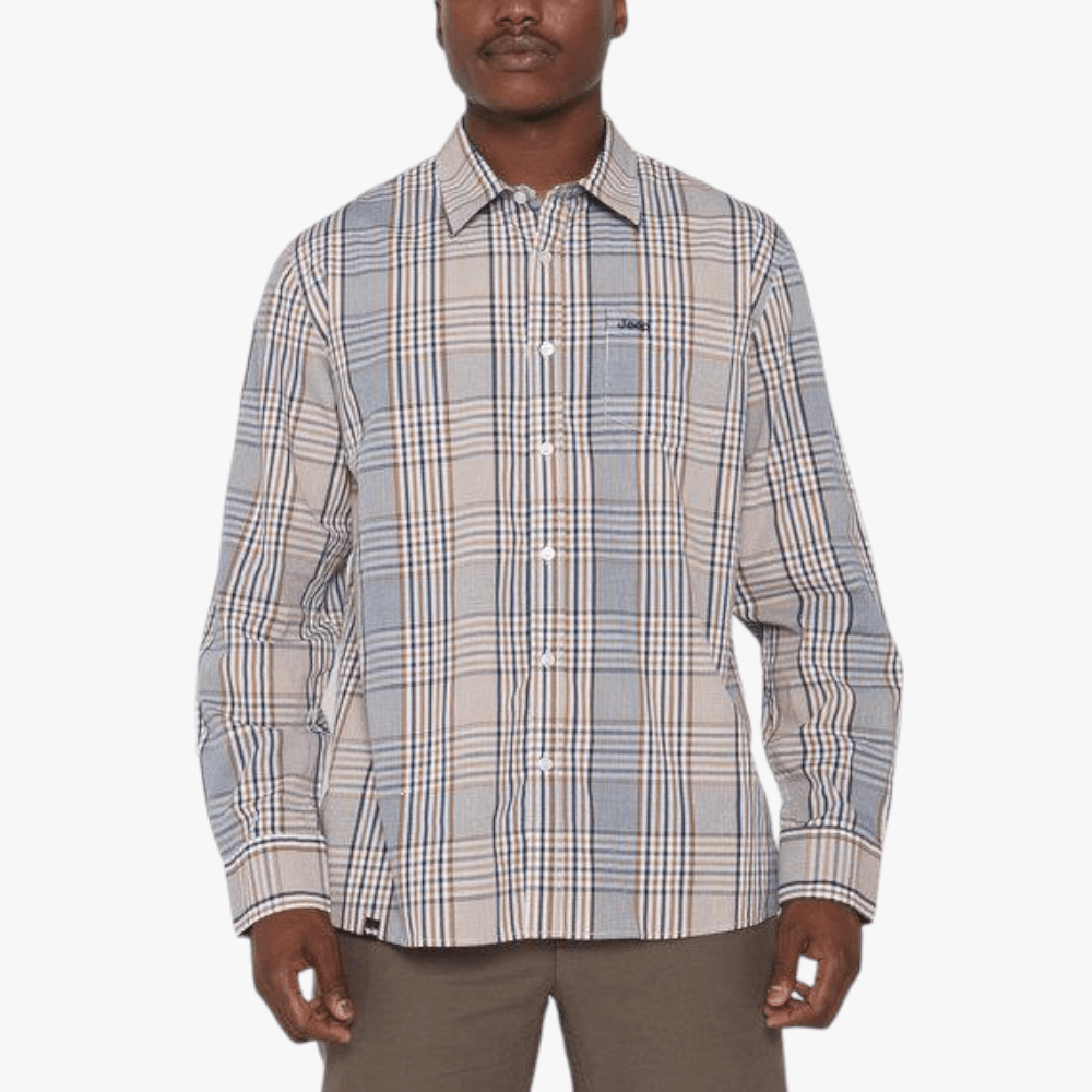 Jeep Mens Long Sleeve Check Shirt Dark Camel Jeep