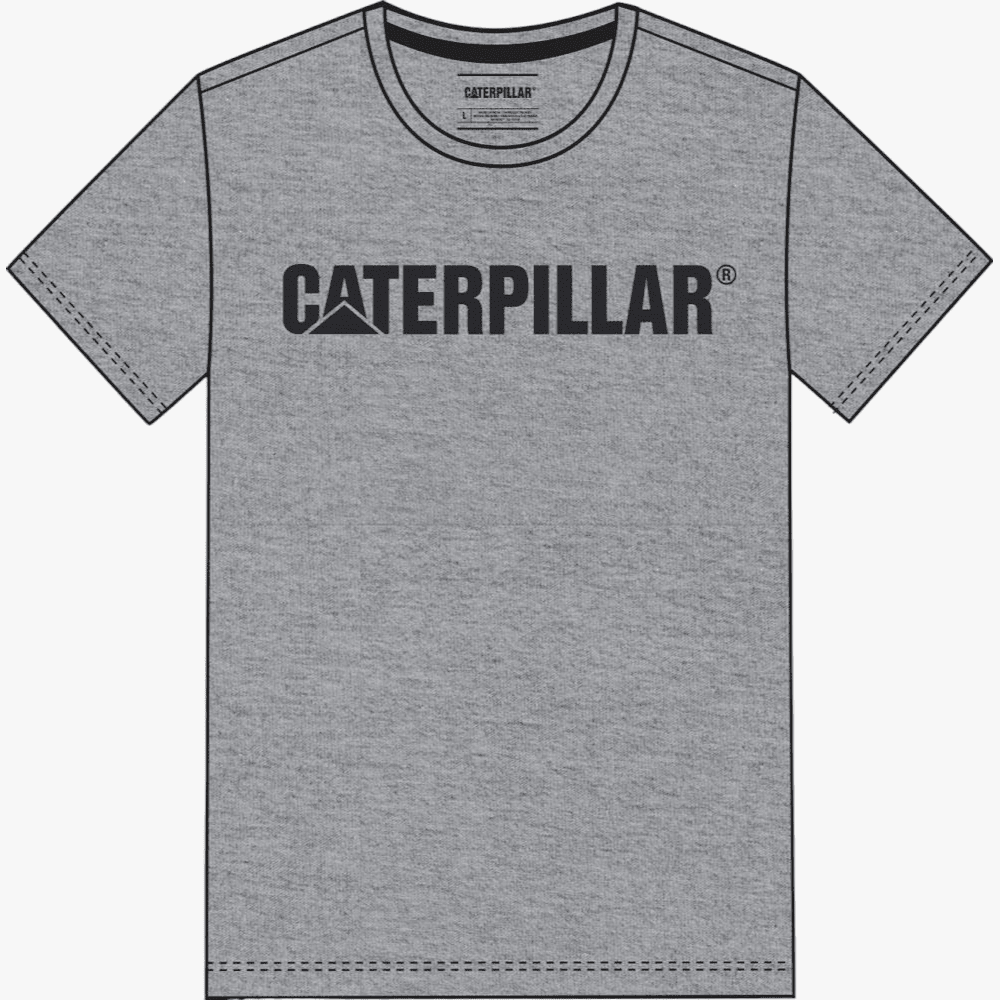 Caterpillar Mens Orig Fit Short Sleeve Tee Cat Logo Heather Grey Black Caterpillar