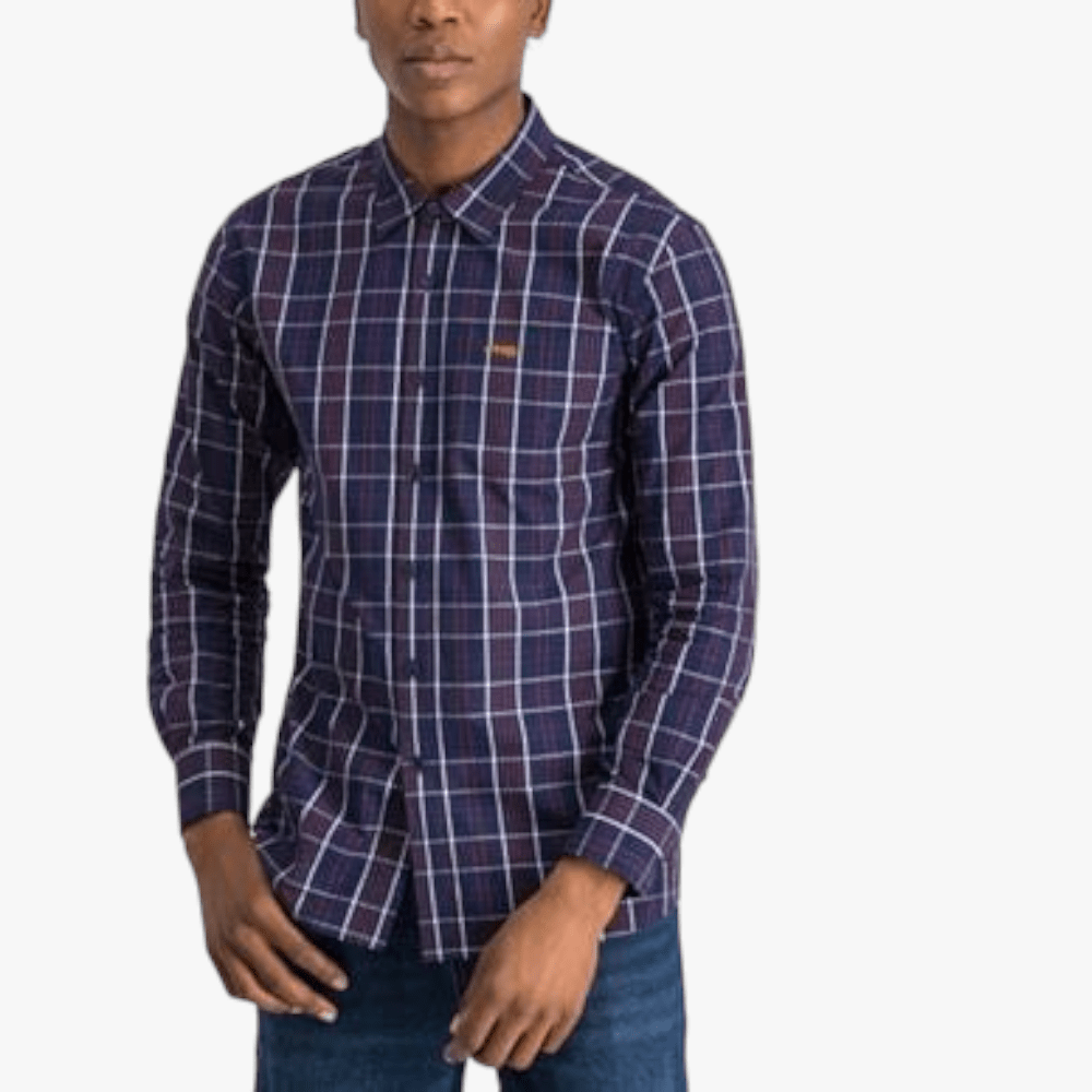 Jeep Mens Yd Check Long Sleeve Shirt Navy Red | Jeep