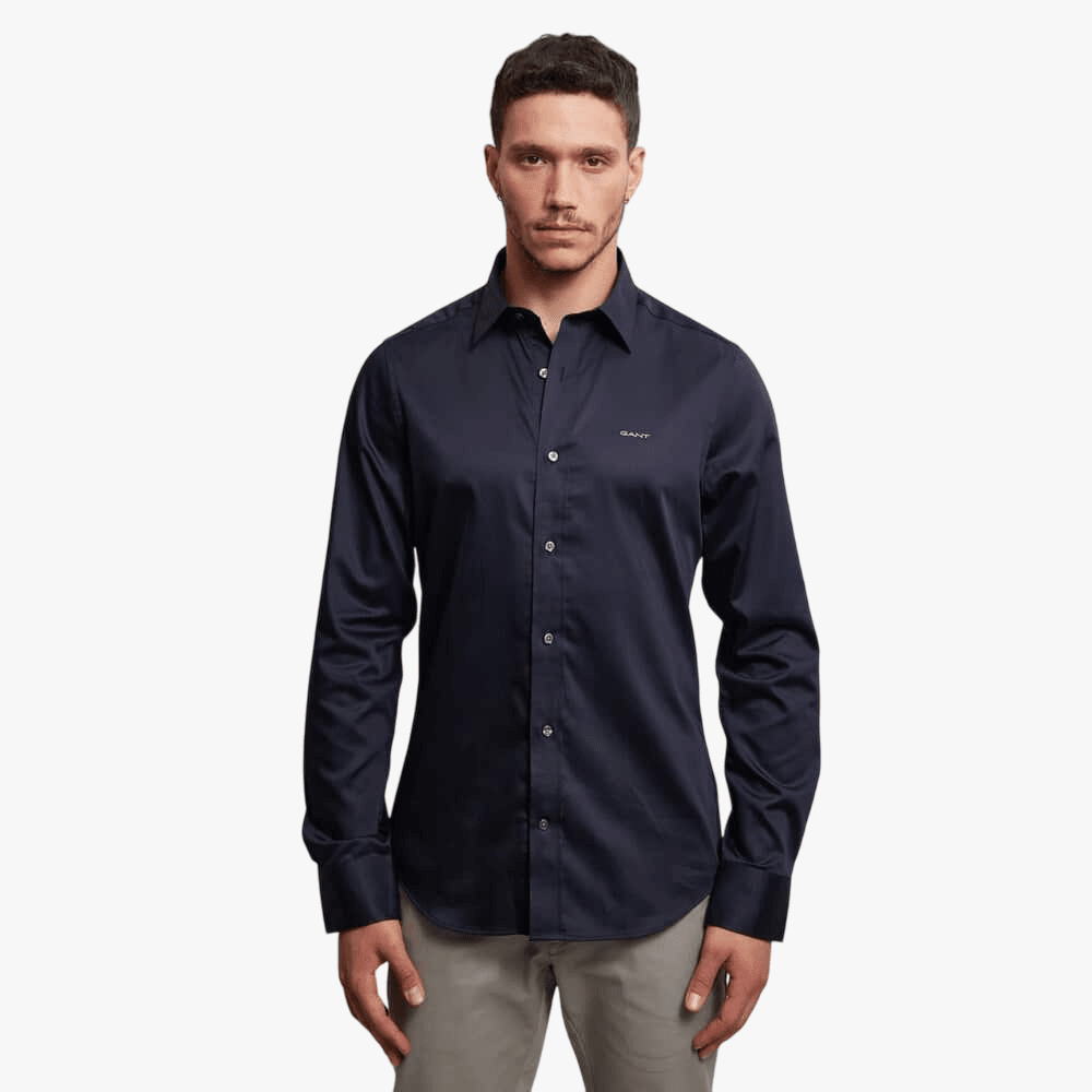 Gant Mens Slim Sateen Long Sleeve Shirt Black Gant