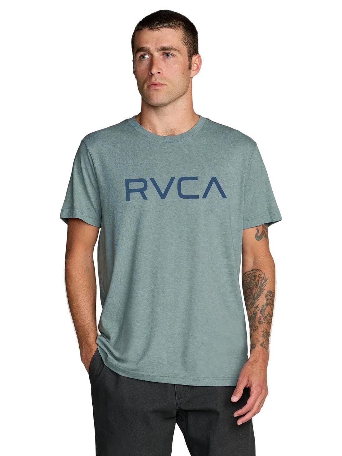 Rvca Mens Big Logo Red Stitch Short Sleeve Tee Lead | Rvca