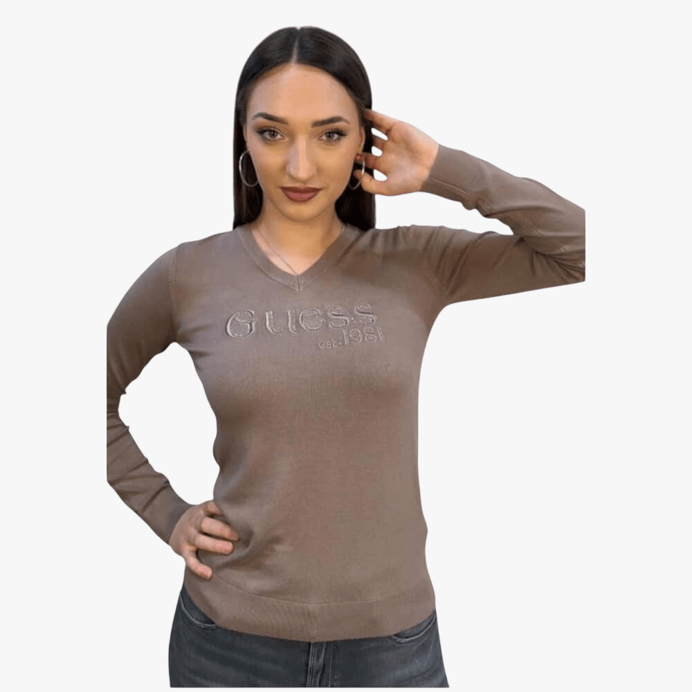 Guess Womens Daylor Logo Sweater Taupe | Guess