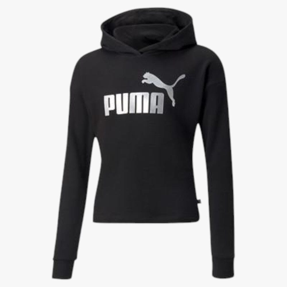 Puma Girls Ess+ Logo Cropped Hoodie Black Puma