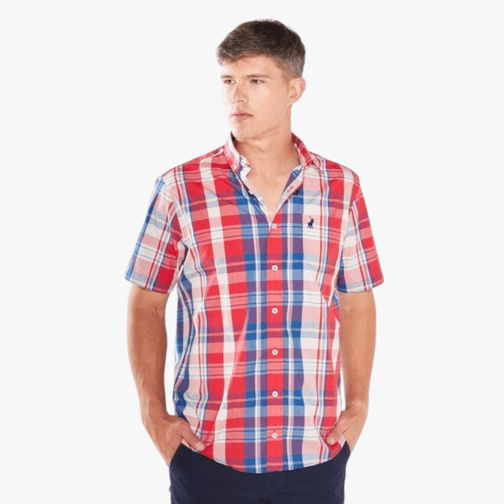 Polo Mens Ambient Check Weekender Short Sleeve Shirt Red | Polo