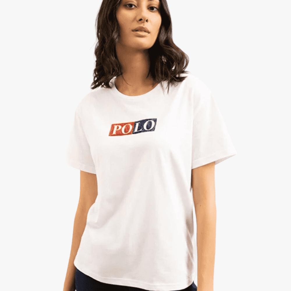 Polo Womens Colour Block Sequin Short Sleeve Tee White | Polo