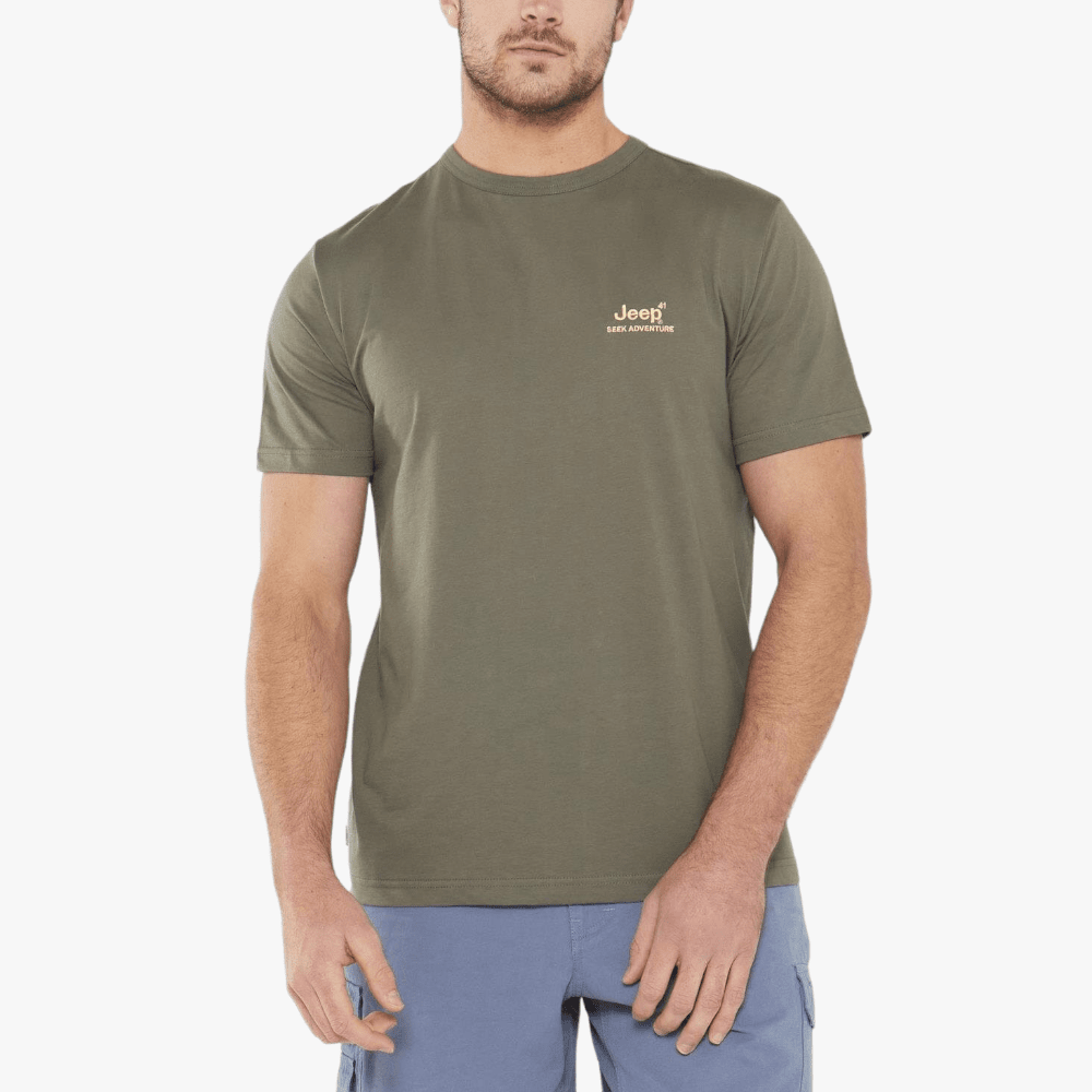 Jeep Mens Essential Organic Logo Short Sleeve Tee Olive | Jeep