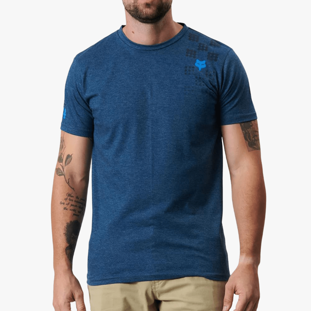 Fox Mens Check It Short Sleeve Tee Heather Indigo | Fox